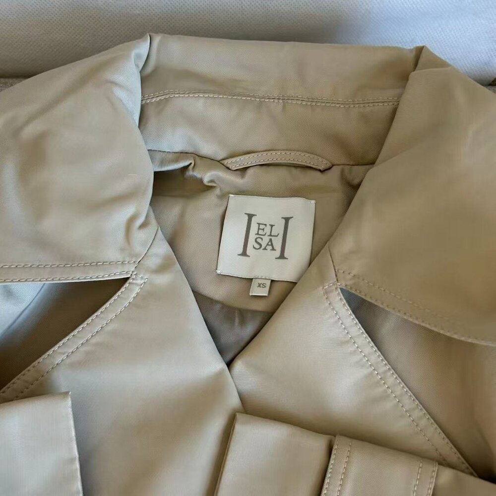 BEST Helsa Oversized Cropped Trench Coat Jacket XSmall Chino Khaki Quiet Lux - Picture 8 of 12